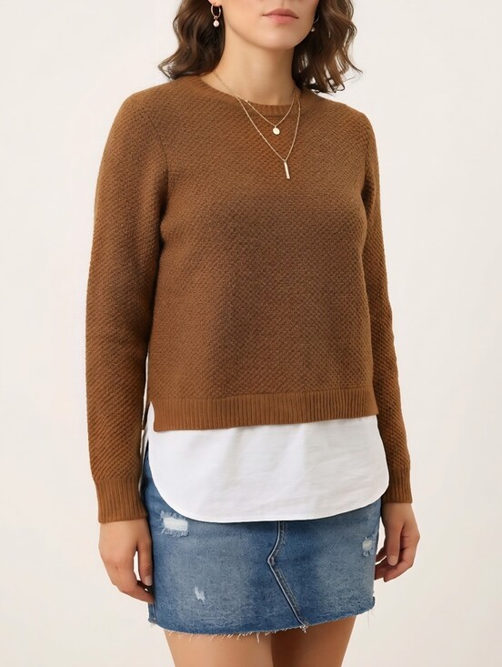 J. Crew Sweaters - XS J.Crew 100% Wool Women's Brown Crewneck Textured Knit Pullover Sweater